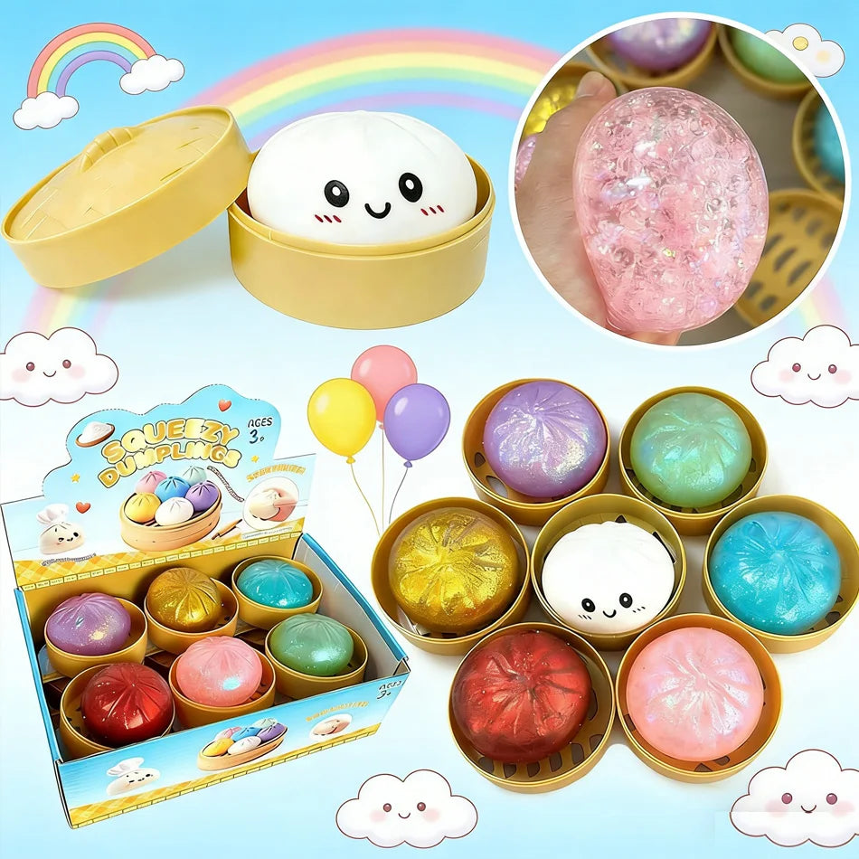1 pc Pick your favorite color or enjoy a fun surprise with a random color! Glitter Dumpling Squishy